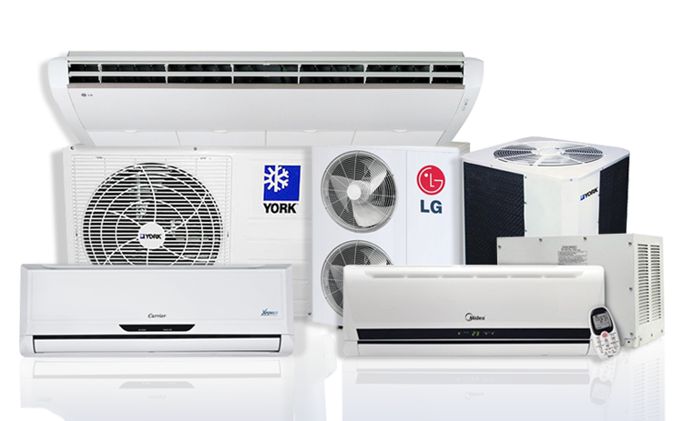 Ar condicionado com fundo azul e branco